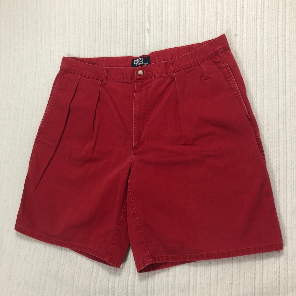 Polo Ralph Lauren‎ Red Chino Shorts Mens Size 40 Pleated Cotton Casual